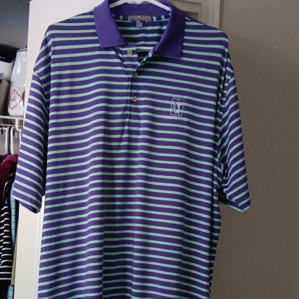 Peter Millar Summer Comfort TPC Summerlin Striped Golf Polo Shirt Mens XL Purple